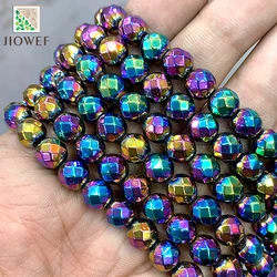 Natural Faceted Plated Rainbow Color Hematite Loose Spacer Beads for DIY Charms Bracelet Jewelry Making 15'' Inch 2/3/4/6/8/10mm