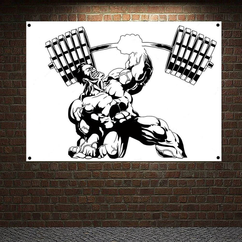 

Workout Poster Flag Canvas Painting Wall Art Man Muscular Body Wall Hanging Banners Stickers Boxing Martial Arts Hall Gym Decor