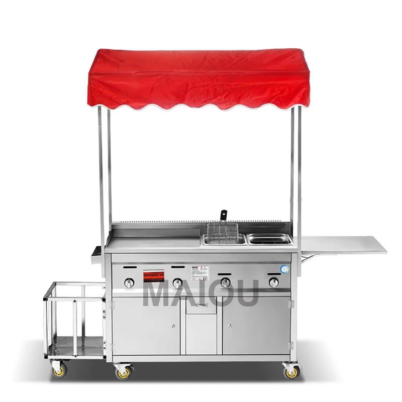 Teppanyaki Commercial Barbecue Night Market Stalls Fried Skewers Boiled Skewers Multigrain Pancake Pan Fried Griddle Snack Cart