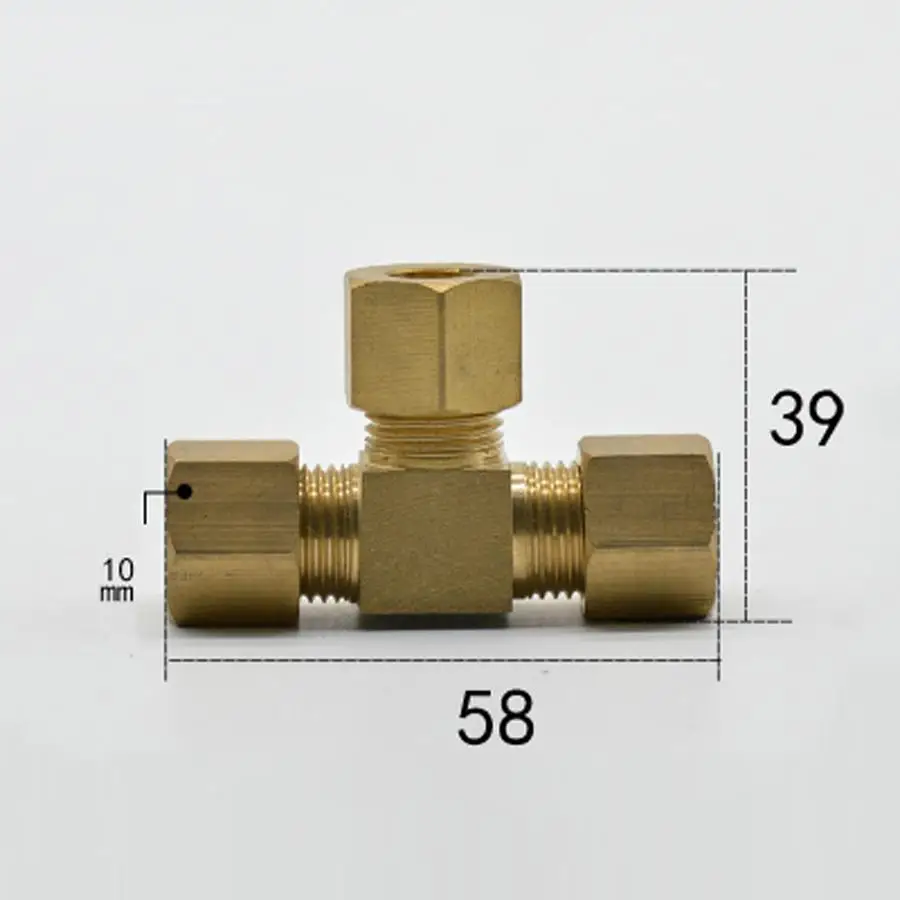 

Brass Tee 3 Way Commpression Fitting Union Connector Fit Tube OD 10mm Water Gas Fuel