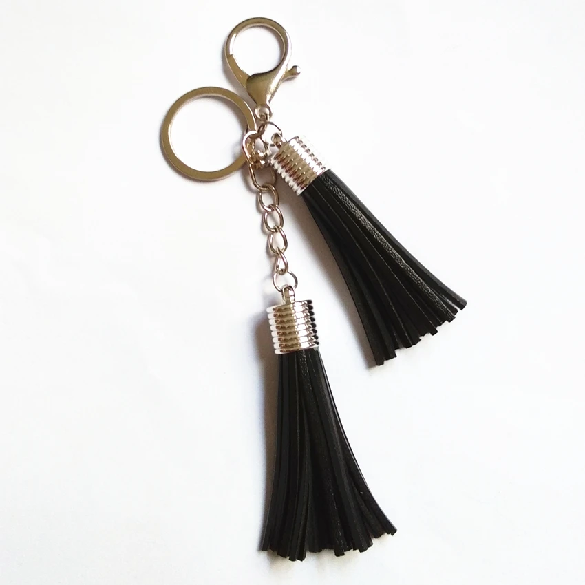 New 2 Long Leather Tassel Key Chain Silver Lobster Clasp Key Ring Cute Big Pendant Bag Charming Car Key Holder Personality Gifts