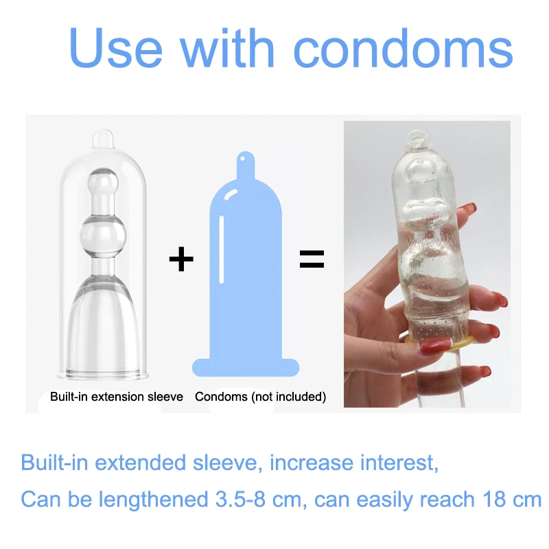 Manchon d'extension de pénis jusqu'à 8cm pour homme, préservatifs réutilisables pour agrandissement du pénis, gros coq, jouets sexuels pour adultes