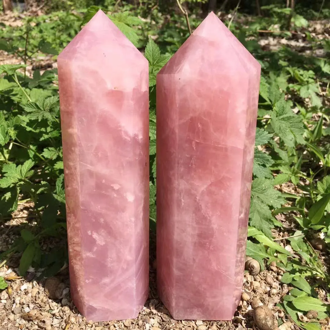 Baguette de guérison en cristal de quartz rose naturel, 20cm