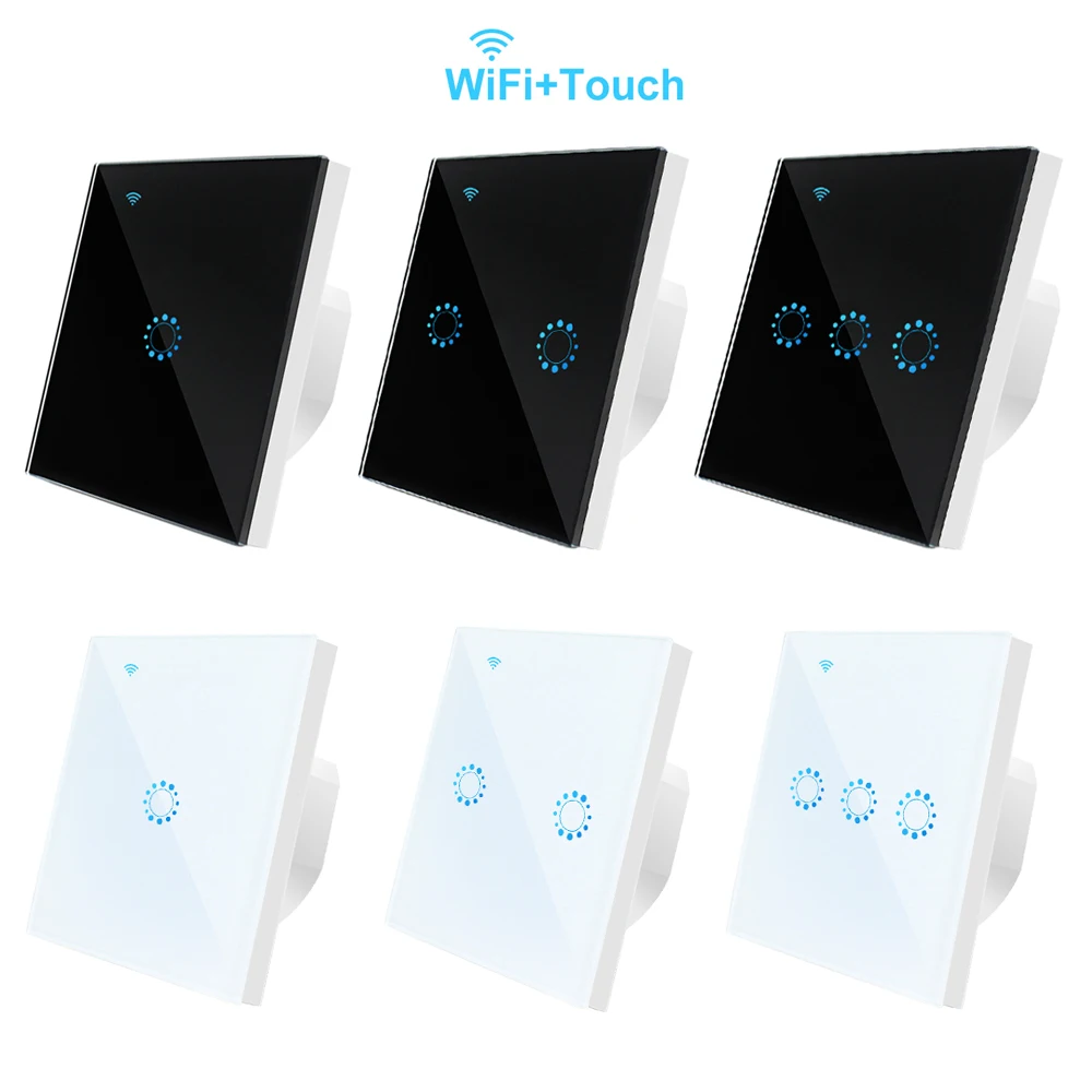 WiFi Smart Light Switch eWeLink EU Standard Glass Panel Touch Switch Compatible with Alexa Google Home Smart Wall Switch