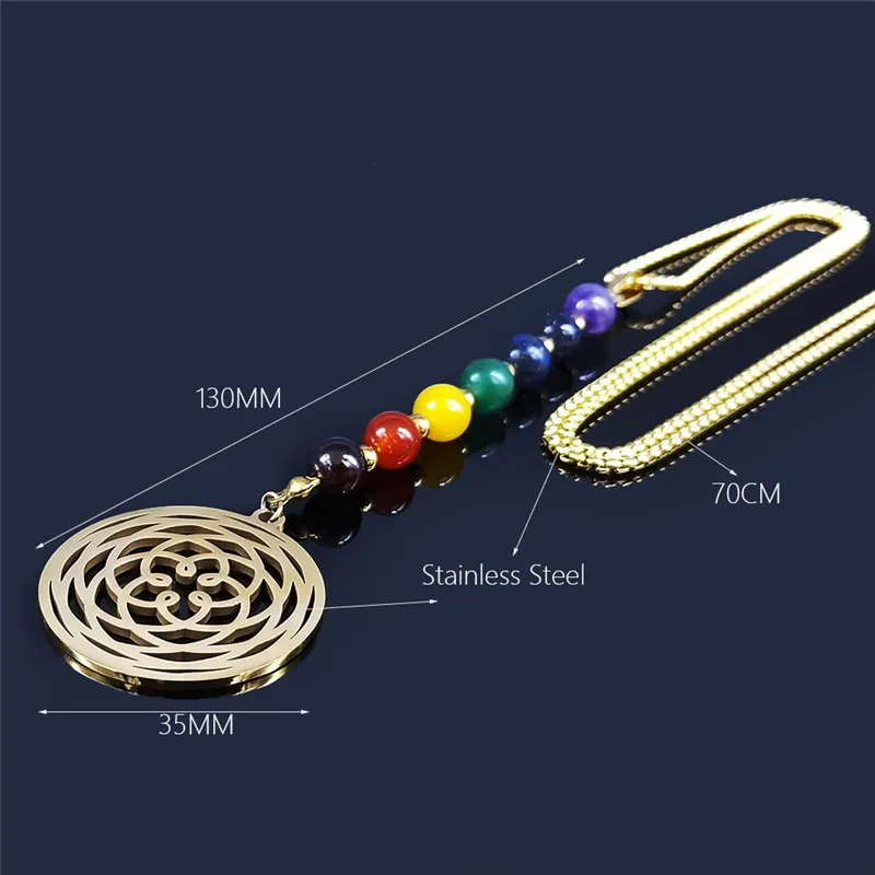 7 Chakra Yoga Flower of Life Necklace Lotus Buddhas Moon Carved Gem Stone Beads Necklaces Reiki Healing Balancing Maxi Jewelry