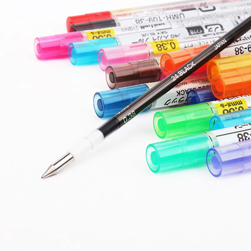 유니 UMR-109-38 스타일 핏 젤 멀티 펜 리필-0.38mm, 블랙, 블루, 골드, 16 가지 색상, 사용 가능한 필기 용품, 젤 펜, 6 개