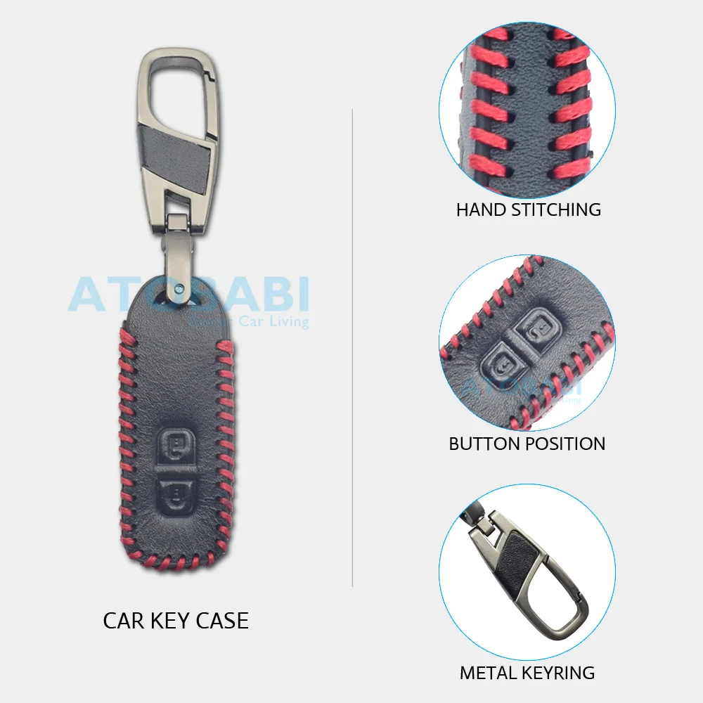 Leather Car Key Case For For Honda N BOX / N WGN / N ONE 2012-2017 2 Buttons Smart Keyless Remote Fobs Cover Skin Keychain Bag