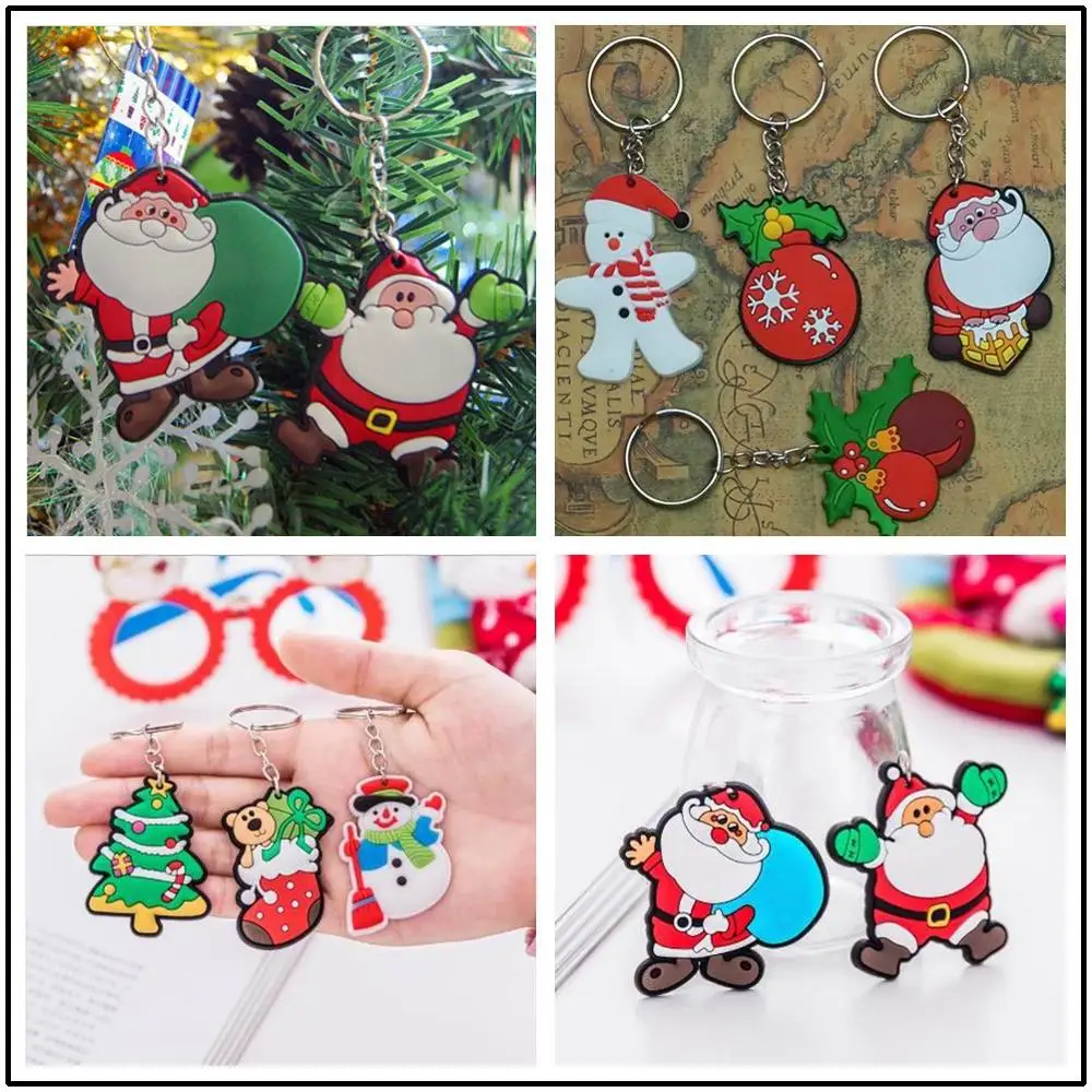 new 3D cartoon Christmas Keychain tree Santa Claus Christmas Gift XMAS Key ring Key chains Christmas souvenir decorations