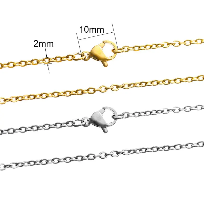 5 sztuk 2mm naszyjnik ze stali nierdzewnej łańcuchy luzem z zapięciem Lobster złoty kolor otwarty Link Chain Lot dla Diy biżuteria akcesoria