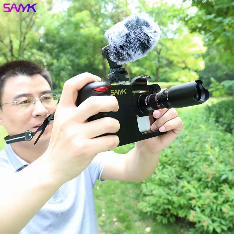 Подвесной стабилизатор SANYK для сотового телефона, наборы для видеосъемки, набор объективов для телефона, удаленное управление, клетка для смартфона, микрофон, светильник, IOS, Android