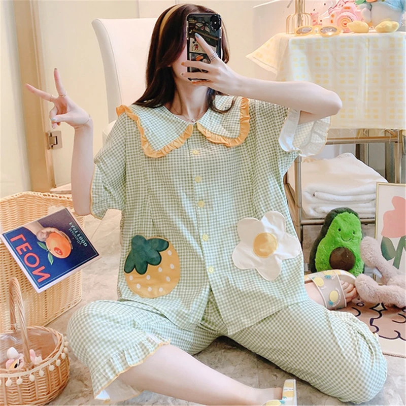 Pajamas Confinement Clothes Summer Thin Cotton Pregnant Women Pajamas Short Sleeve Loose Home Service Korean Pijamas