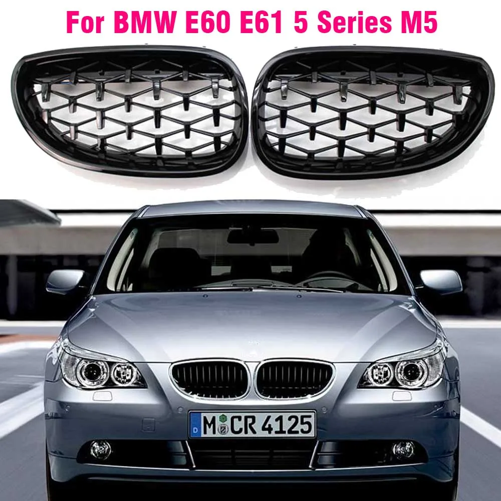 Car Racing Grill For BMW E60 E61 5 Series 2003-2009 Diamond Front Kidney Grille Meteor Style Grill Chrome Auto Accessories