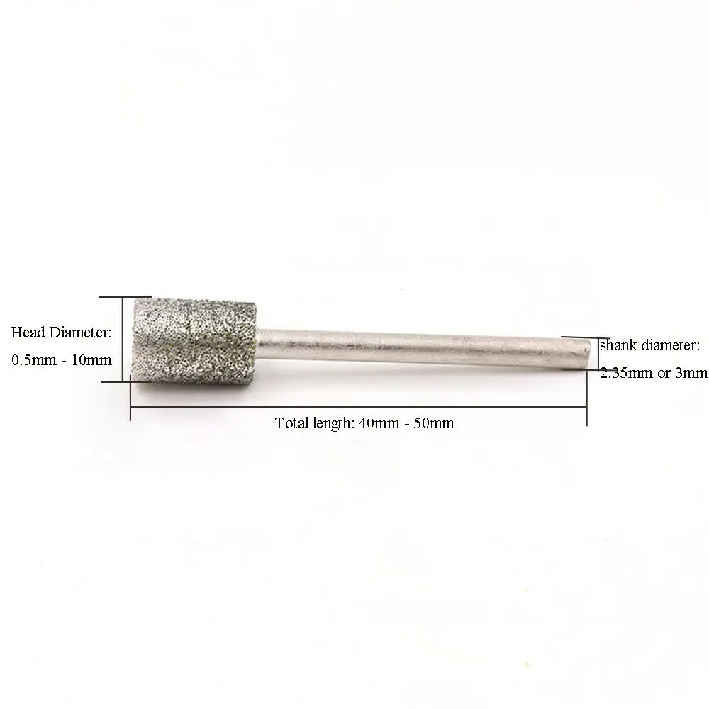 0.5mm-10mm Diamond Burr Grinding Engraving Bit 2.35/3mm Shank for Dremel Rotary