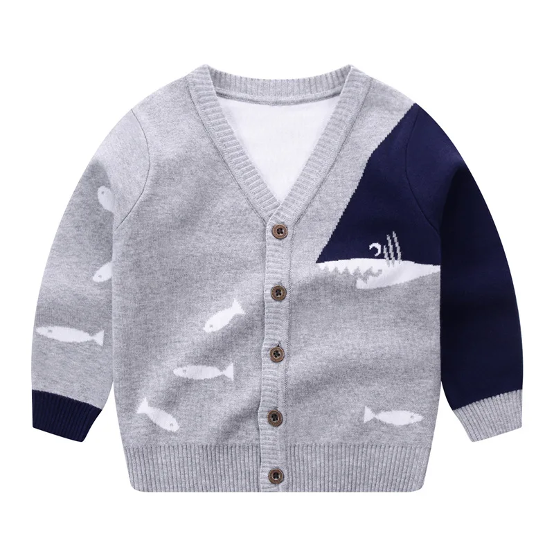 Winter Sweater Kids Cardigan Cotton Knit Cardigan Cartoon Sweater Shark Outerwear Sweater Baby Boy Clothes 2-6Year