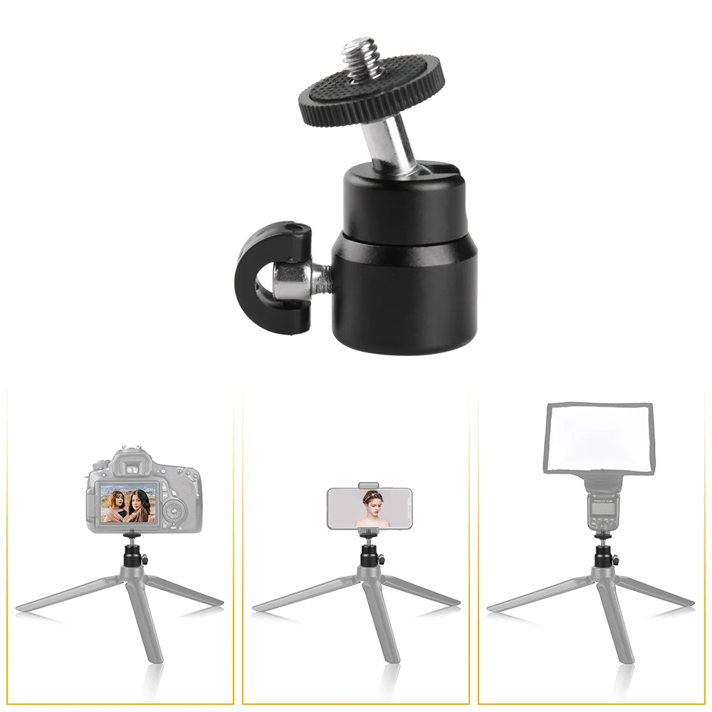 

1pcs Ball Head For Camera Tripod LED Light Phone Tripod Bracket Holder Mount 1/4 Hot Shoe Adapter Cradle Photography Accessories