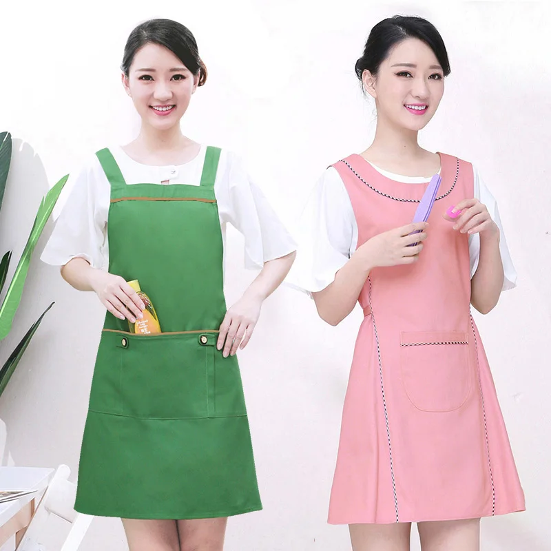 Fashion Korean Apron Dress Long For Women Lady Waiter Kitchen Cooking Milk Coffee Tea Shop Aprons Cotton Baking Work Cleaning