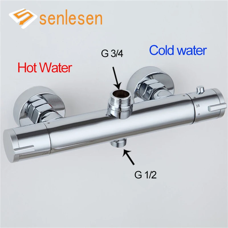 Senlesen Thermostatic Bathtub Shower Faucet Chrome Thermostatic Mixer Value Dual Handle Wall Mounted Bathroom Shower Mixer Taps