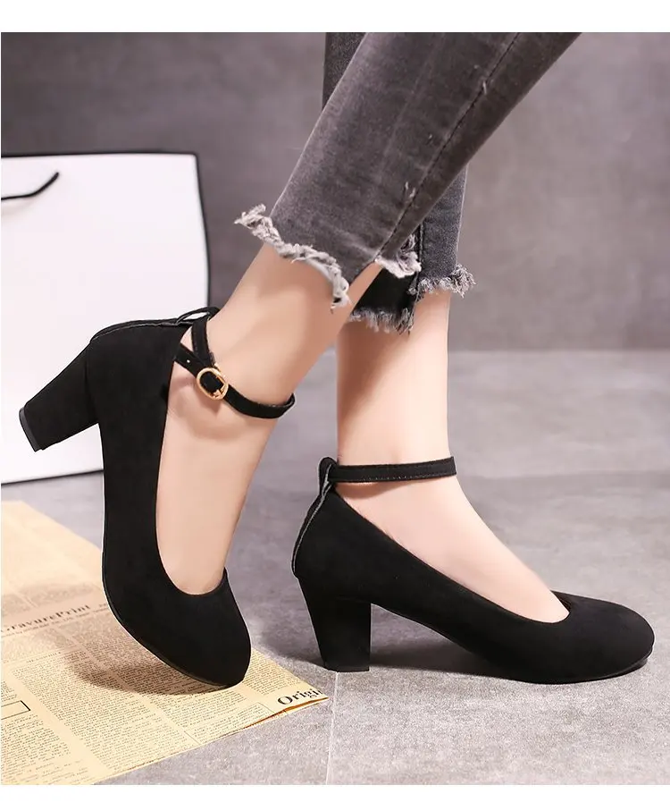 

New Classic Women Pumps Suede High Heels Shoes Fashion Office Shoes Thick heel Party Red Shoes Female Comfort Women Heels