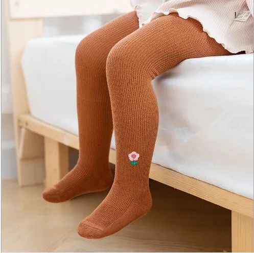 0-12Y Autumn and winter double needle zero thread candy color infant baby leggings embroidery small flower pantyhose