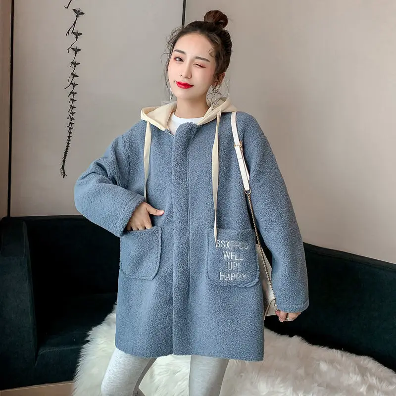 Women's Winter Coat Cashmere Warm Fleece Maternity Overcoat Pregnant Woman Long Loose Wool Coat with Pocket Women Outwear