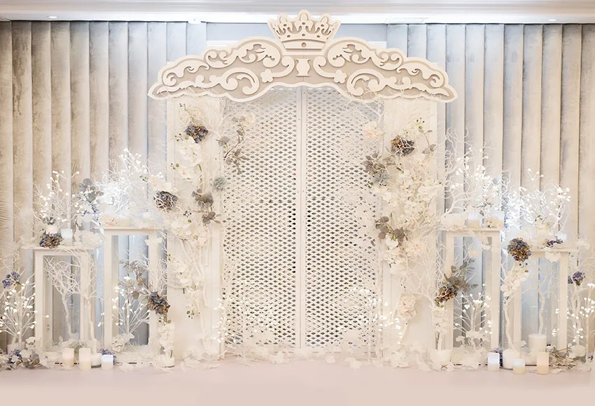 Mehofond Wedding Backdrop White Flower Door Curtain Ceremony Stage Wall Bridal Shower Photography Background Decor Photo Studio