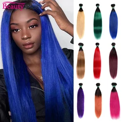 1 pz Ombre Bundles brasiliano dritto capelli umani tessuto Pre colorato arancione tessuto 1B 99J blu verde viola biondo rosso fasci di capelli