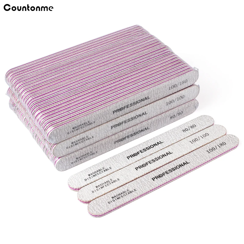 

50Pcs Professional Grey Nail Files 80/100/180 Washable Sandpaper Nail Art File For Manicure Washable Buffer Pedicure Salon Tool