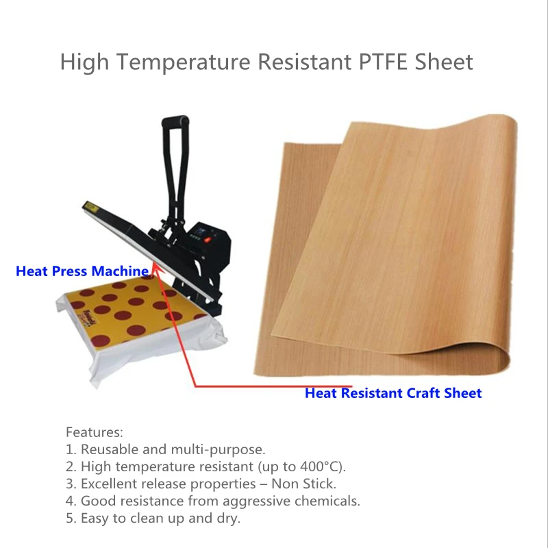 Multi-purpose Reusable PTFE Copper Craft Sheet For Heat Press Machine Food Grade Non Stick Heat Resistant Craft Mat For Baking