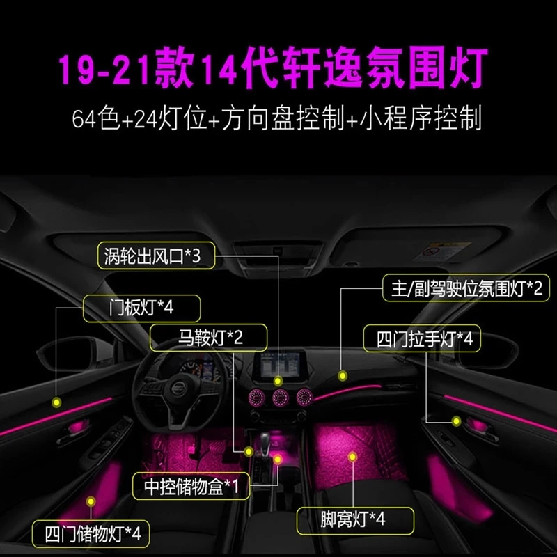 64-color ambient light is suitable for Nissan's 14th generation SYLPHY Teana Qijun Qashqai interior atmosphere light