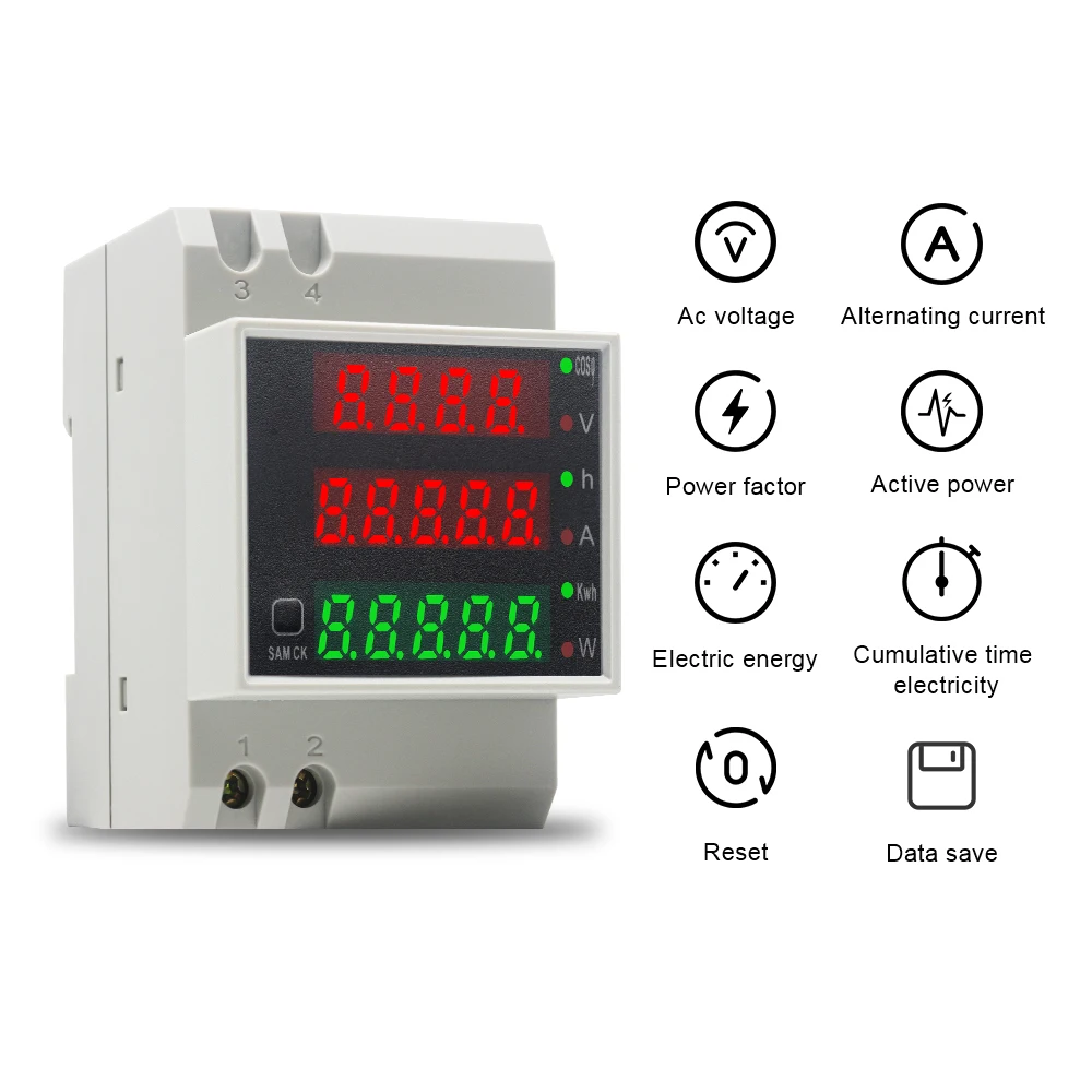 Imagem -03 - Wattmeter do Monitor da C.a. do Ruído-trilho Conduziu o Medidor de Energia Bonde Ativo do Voltímetro do Fator de Potência Amperímetro ac 80300v 250450v 0100.0a