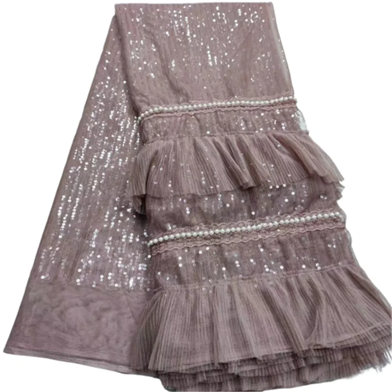 

2022 Fashion Sequins Lace Fabric With Velvet Sequins For Bridal Dress Luxury Evening Dress French Lace 5 yards