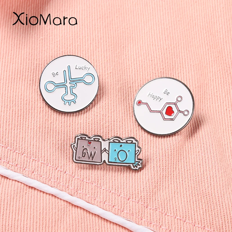 Dopamine Lapel Pins Transfer RNA Brooches Molecular Element Badges Backpack Decoration Cartoon Jewelry Gift for Kids