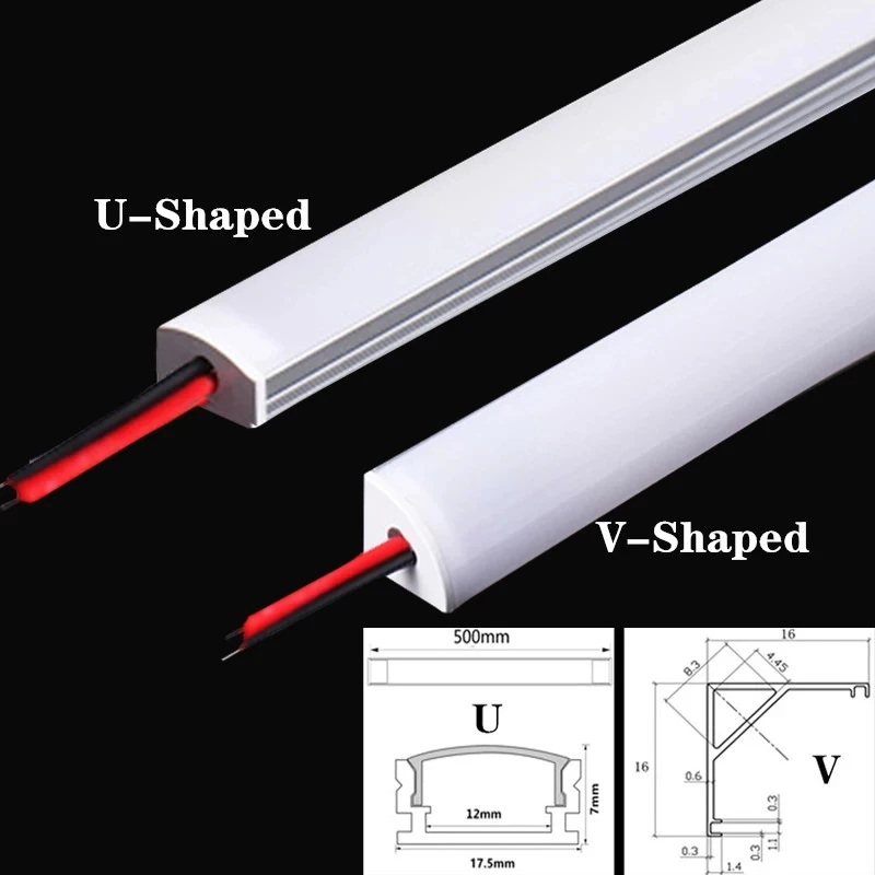 LED 단단한 스트립, 실내 조명용 알루미늄 채널 단단한 스트립, U자형, V자형 평면 LED, DC12V, 50cm, 20 인치, SMD5730, 36LED, 1-30 개