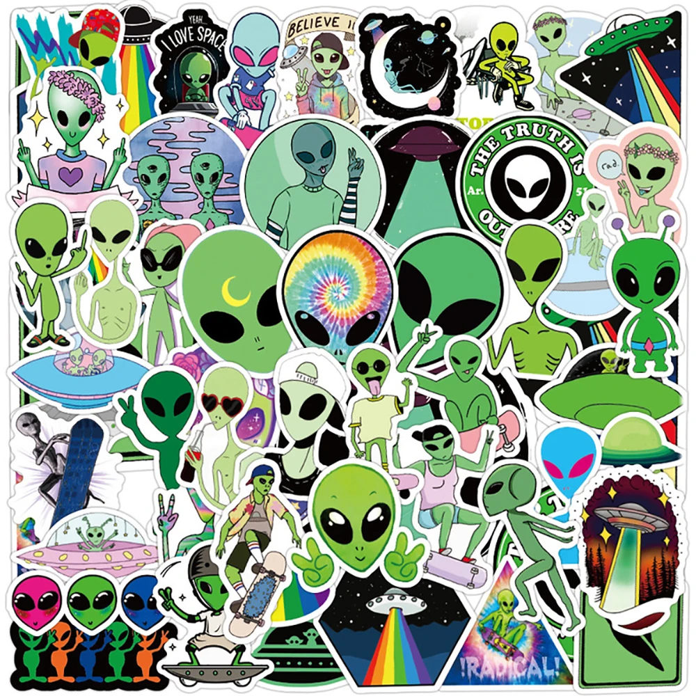 10/30/50PCS Cartoon Aliens UFO Space Stickers DIY Snowboard Laptop Luggage Fridge Graffiti Sticker Decal Cool Kid Toys Gift