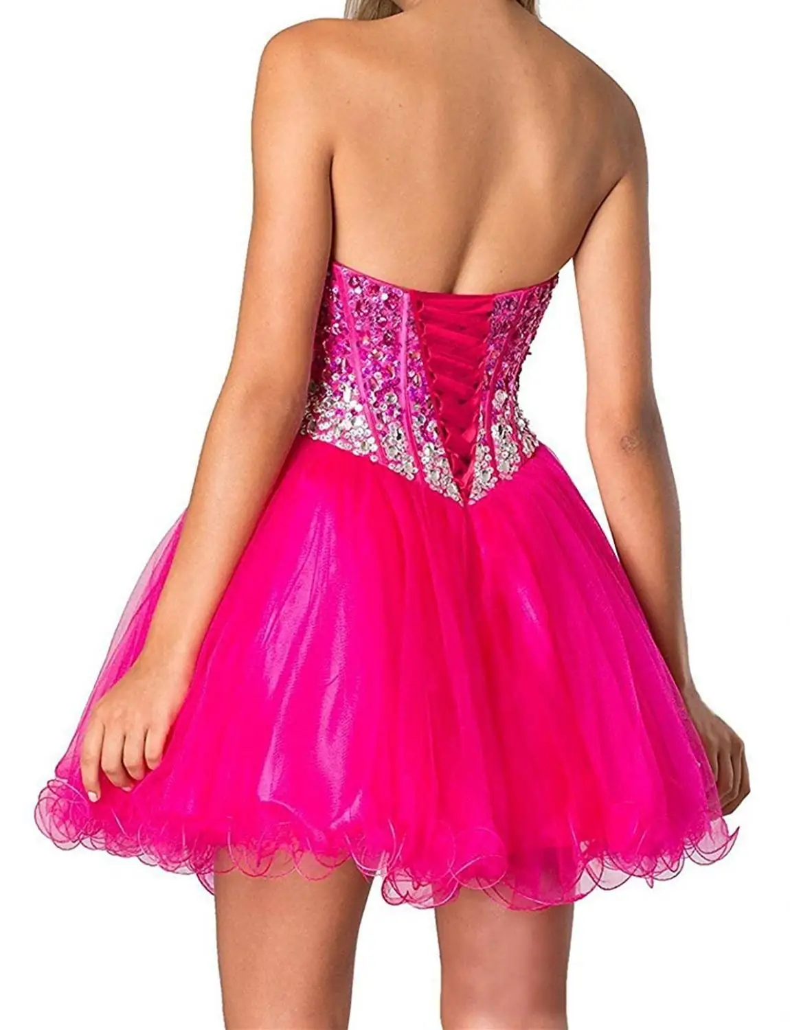 CharmingBridal Crystal Homecoming Dresses Sweetheart Sleeveless Beaded Basque Short Mini Ball Party Prom Dresses