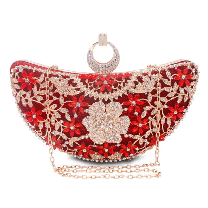 Shape Moon Hollow Out Purse Sequined Diamond Women Evening Bag Clutch Crossbody Bags For Lady Bolsas Feminina Wedding Handbags