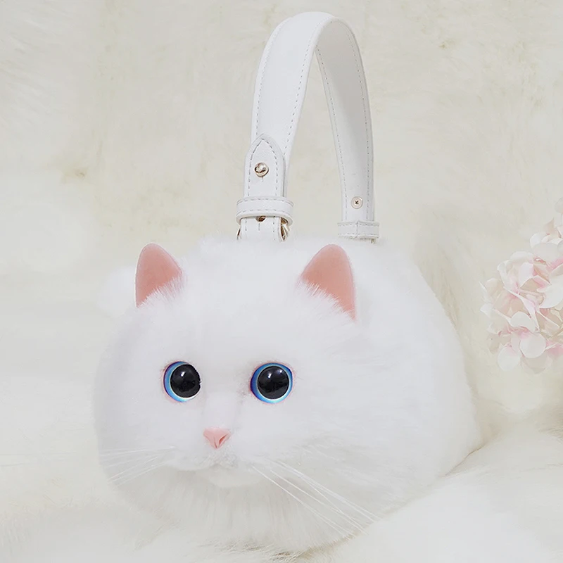 Super hot selling handwork simulation white persian cat bag creative trend handwork handbags shoulder bagfor women gift