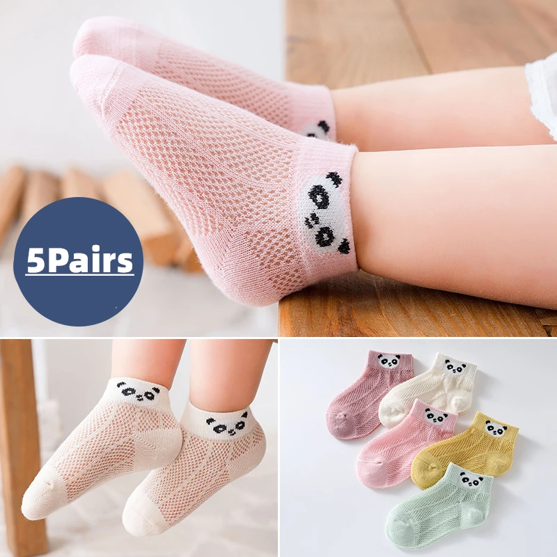 Spring Summer Thin Mesh Socks For Girls Boys Cute Animal Children\'s Thin Sock Baby Newborn Short Socks 5 Pairs/lot 1 to 12 Years