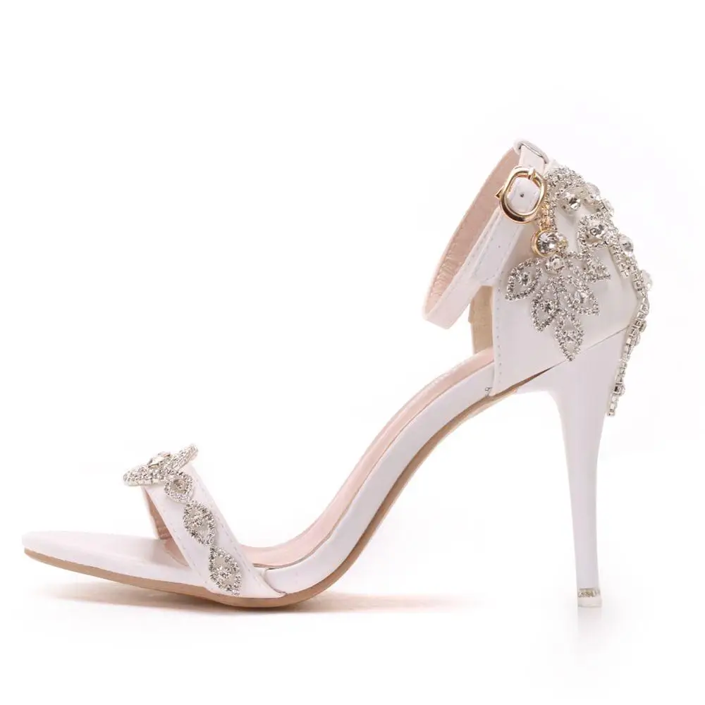 Crystal Queen Women Sandals Summer High Heels Peep Toes Buckle Strap Bridal Pumps Party Luxury Diamond Lady White Wedding Shoes