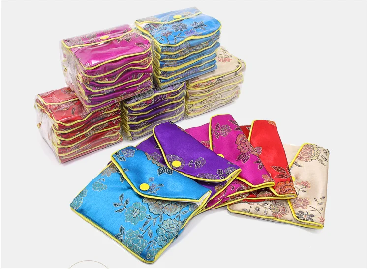 Jewellery Jewelry Silk Purse Pouch Gift Bags, Multiple Colors,Chinese Silk Style Brocade Embroidered Bag  Pack of 12