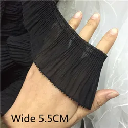 Luxury White Black Pleated Chiffon Folded Sewing Lace Fabric Ribbon Trim Edge For Dress Collar Fringe Applique Guipure Supplies