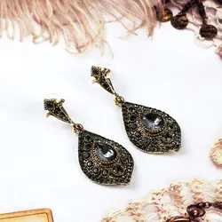 Sunspicems Turkish Gray Crystal Drop Earrings For Women Antique Gold Color Bohemia Ethnic Wedding Jewelry Party Bijoux 2020