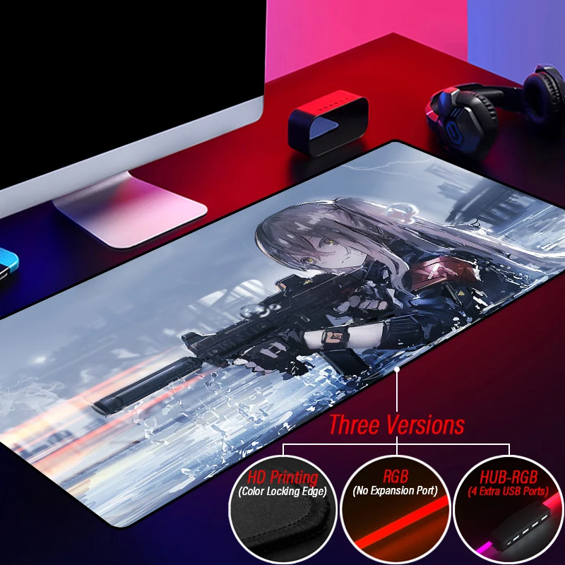 Gaming Hot Girly Mouse Pad RGB Kawaii Girls Frontline HUB Multi USB Mousepad HD Custom Gaming Slipmat XXL Pink Kawaii Playmat