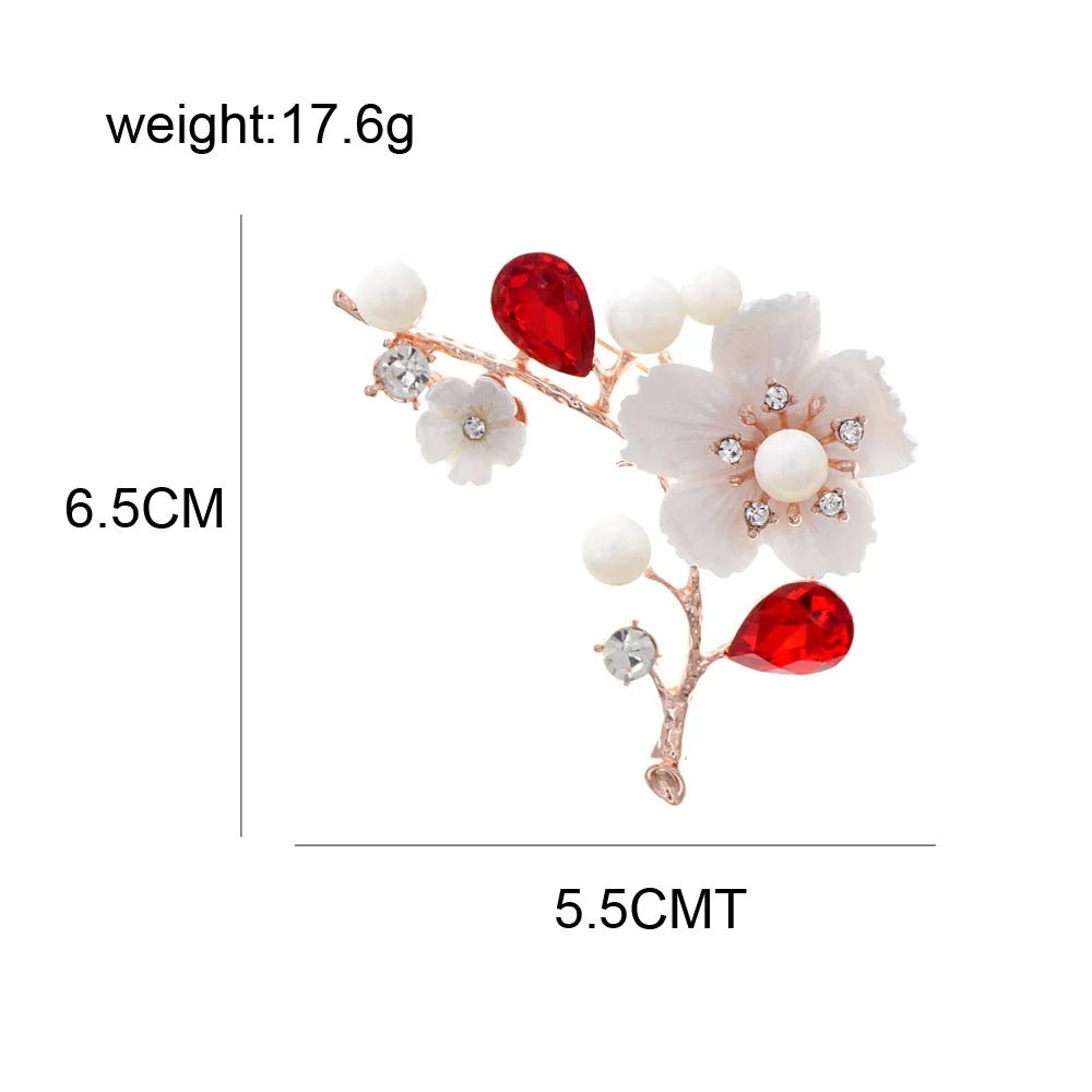 CINDY XIANG Shell And Pearl Flower Brooches For Women Elegant Fashion Pin Red Crystal Brooch Wedding Jewelry High Quality image 3
