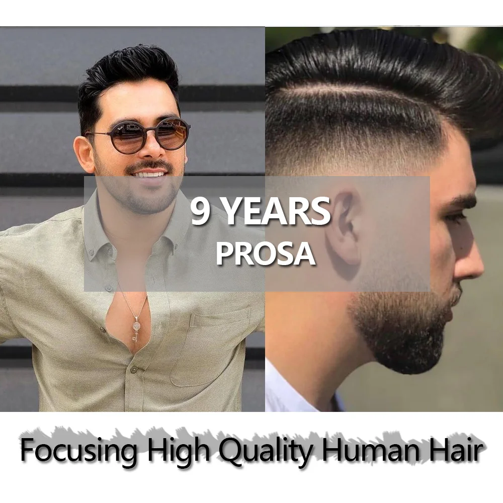 0.03Mm Tipis Kulit PU V-Dilingkarkan Sedikit Gelombang Pria Wig Rambut Palsu Pria Rambut Sistem untuk Pria Fashion pria Alami Wig Rambut Manusia Potongan