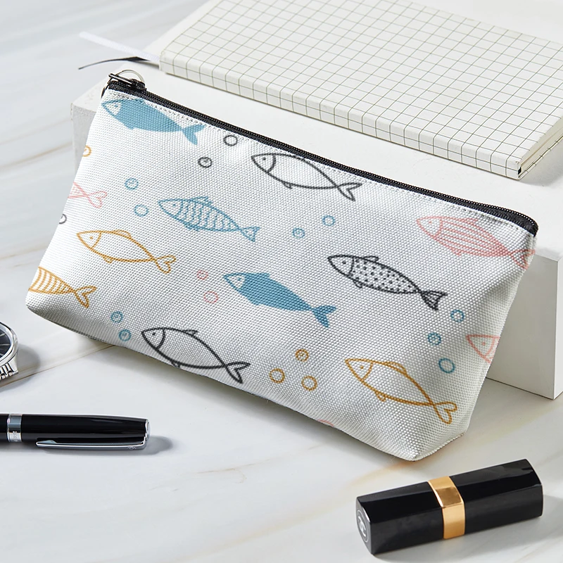 Cute Whale Printed Cosmetic Bag With Zipper Travel Makeup Organizer Bag Female Toiletry Bag Make Up Organizer