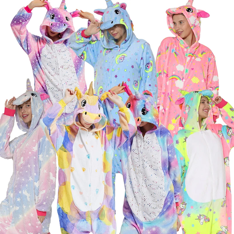 Men Women Onesies Pajamas Cartoon Unicorn Pyjamas Adults Animal Kigurumi Halloween Costumes Sleepwear Plush Overalls Jumpsuit