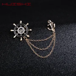 HUISHI Cheap Brooch Korean Style Retro Crystal Rudder Brooch Pin Tassel Chain Suit Shirt Badge Collar Lapel Pin For Men Women