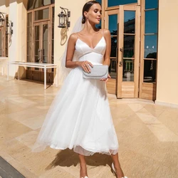 Sexy Short Wedding Dresses 2022 Spaghetti Staps Modern Bridal Dress For Women A-Line V-neck Princess Brides Gowns