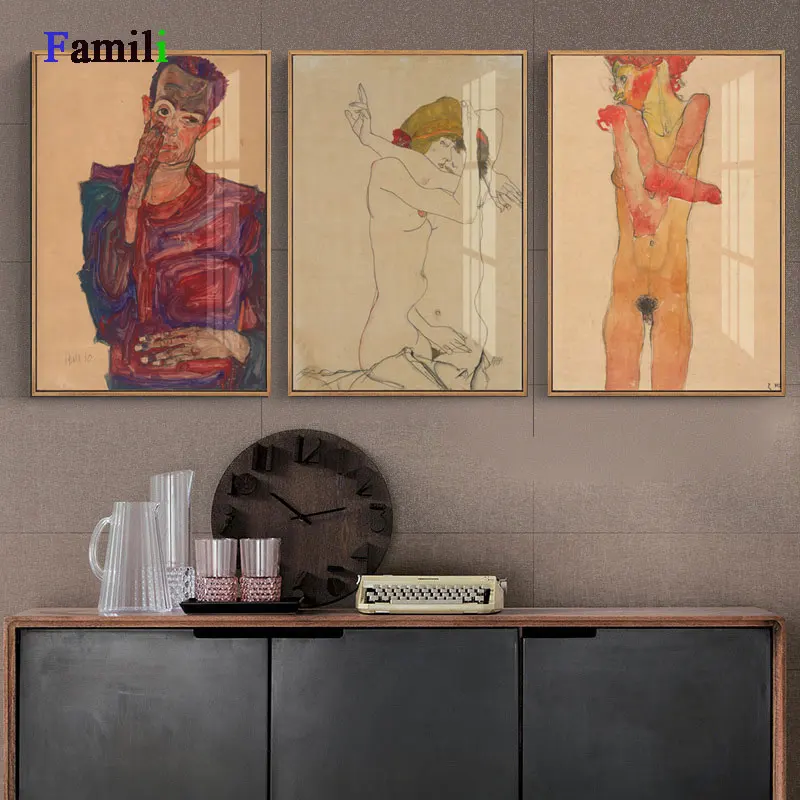 Egon Schiele Abstact Body Color Delineation Sketch Canvas Art Print Painting Poster Wall Picture For Living Room Home Decor
